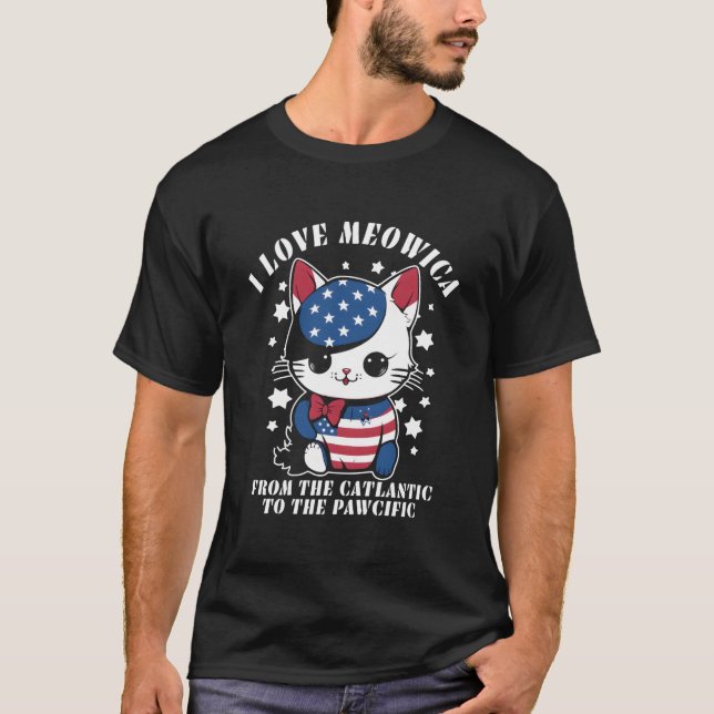 Camiseta 4Th Of July American Flag I Love Meowica Cat (Anverso)