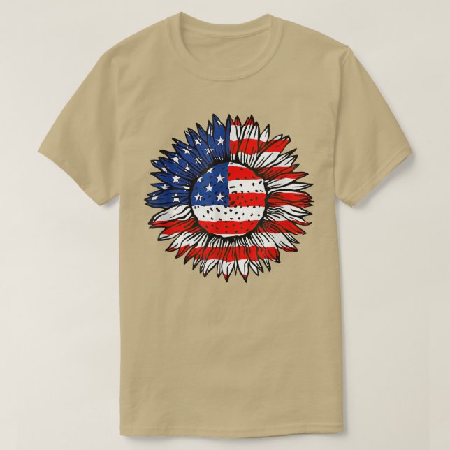 Camiseta 4th of July American Flag Sunflower Red White Blue (Diseño del anverso)