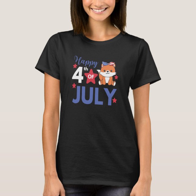 Camiseta 4th Of July American Fox For Kids Cute Usa Fox  4 (Anverso)