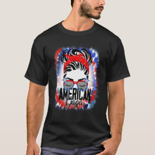 Camiseta 4th Of July American Gaga Messy Bun Mom Life Patri