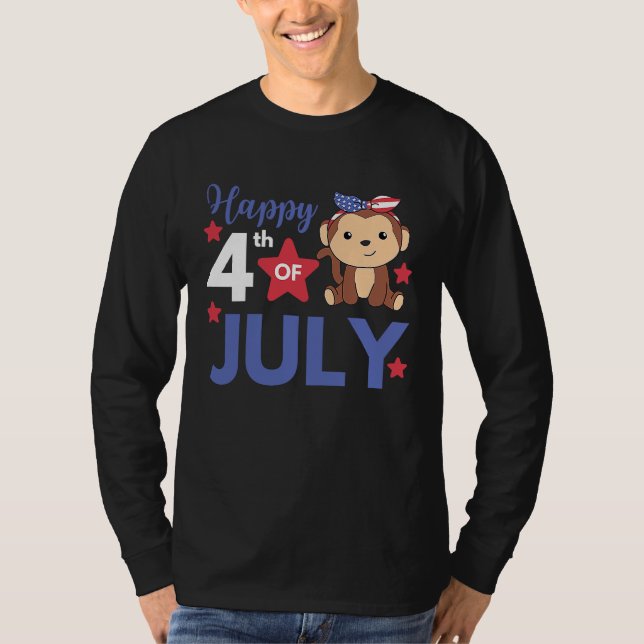 Camiseta 4th Of July American Monkey For Kids Cute Usa Monk (Anverso)
