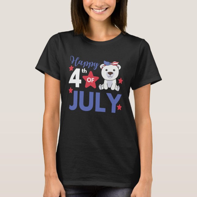 Camiseta 4th Of July American Polar Bear For Kids Cute Usa  (Anverso)