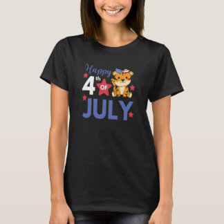 Camiseta 4th Of July American Tiger For Kids Cute Usa Tiger