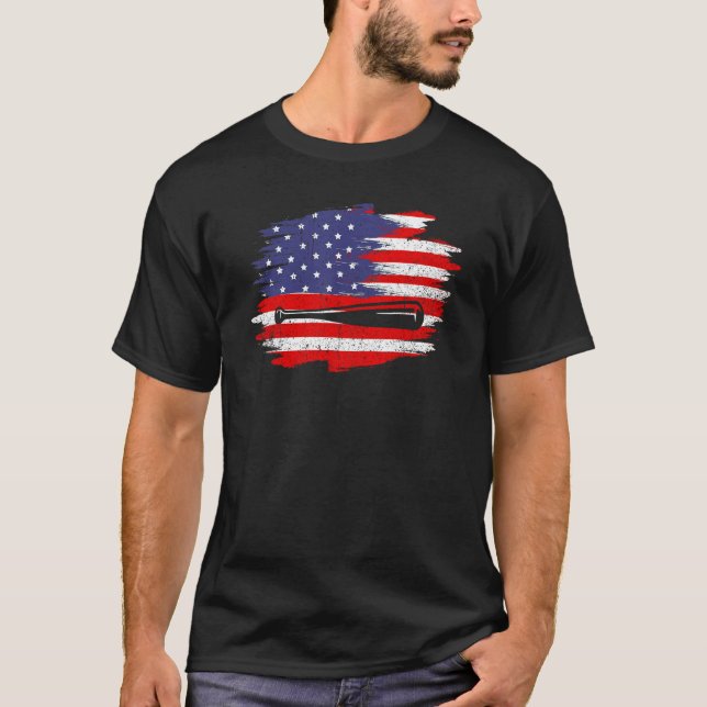 Camiseta 4th of July Baseball   American Flag With Bat Patr (Anverso)