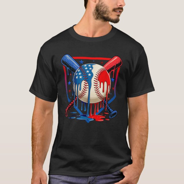 Camiseta 4th Of July Baseball Drip Patriotic Ice Cream Yout (Anverso)