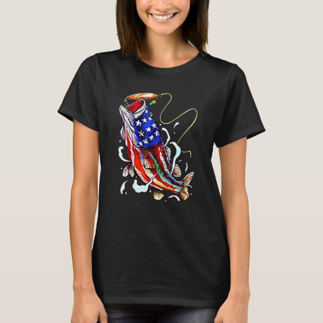 Camiseta 4th Of July Bass Fishing American Flag Patriotic F (Anverso)