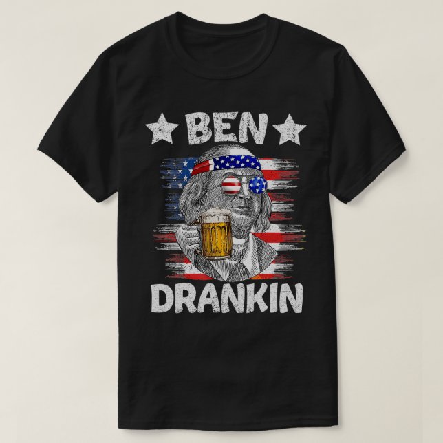 Camiseta 4th Of July Ben Drankin Drinking Beer Benjamin Fra (Diseño del anverso)