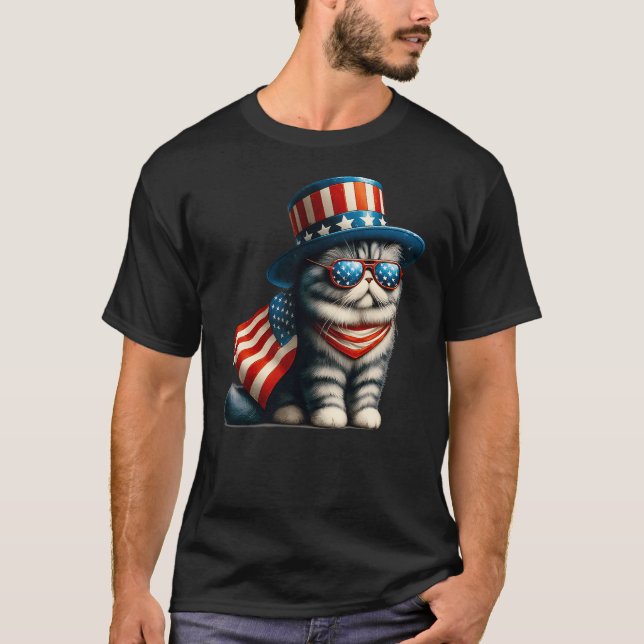 Camiseta 4th of July Cat American Flag Cat Lover Meowica In (Anverso)