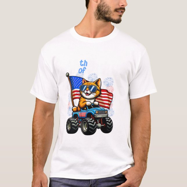 Camiseta 4th Of July Cat Riding Monster (Anverso)