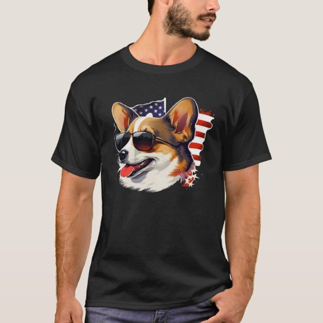 Camiseta 4th Of July Corgi American Flag Dog (Anverso)