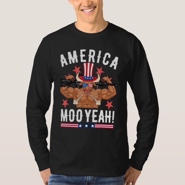 Camiseta 4th Of July Cow  Moo Yeah Sun Glasses Patriotic (Anverso)