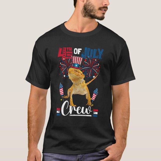 Camiseta 4th Of July Crew  Bearded Dragon Holding American  (Anverso)
