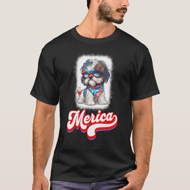 Camiseta 4th Of July Cute Shih Tzu Puppy Dog (Anverso)