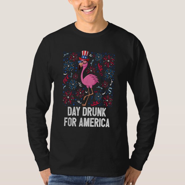 Camiseta 4th Of July Day Drunk Flamingo US Flag Freedom Pat (Anverso)