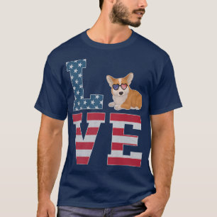 Camiseta 4th of July Decor Patriotic LOVE Corgi Dog America