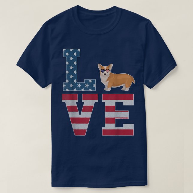 Camiseta 4th of July Decor Patriotic LOVE Welsh Corgi Ameri (Diseño del anverso)