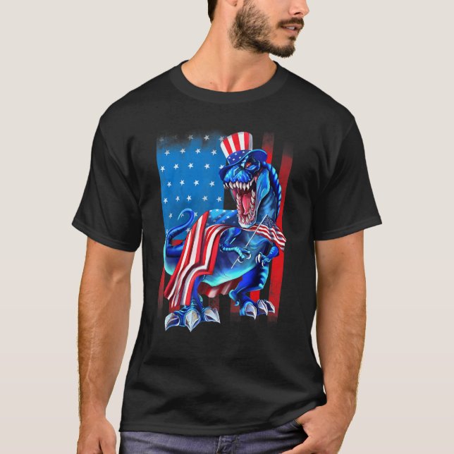 Camiseta 4th Of July Dinosaur Rex American Flag Independenc (Anverso)
