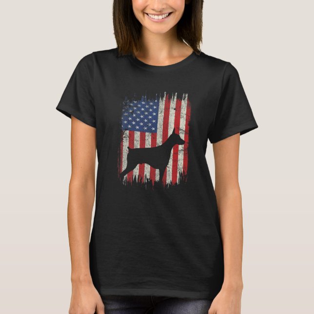 Camiseta 4th Of July Doberman American Flag Patriotic Dog L (Anverso)