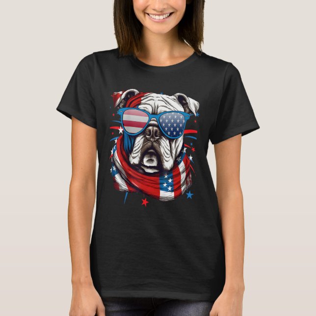Camiseta 4th Of July Dog Bulldog American Flag Independence (Anverso)