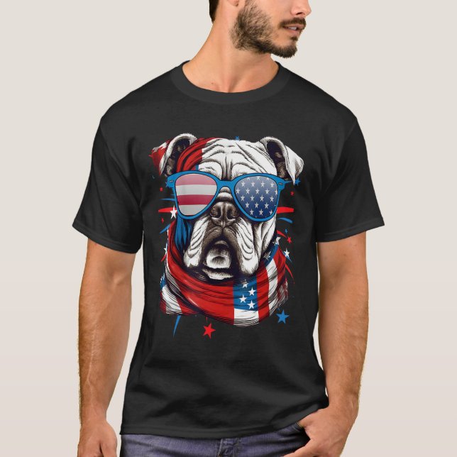 Camiseta 4th Of July Dog Bulldog American Flag Independence (Anverso)