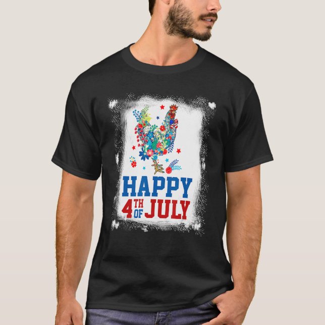 Camiseta 4th Of July Farmer Chicken Flower American Flag Pa (Anverso)