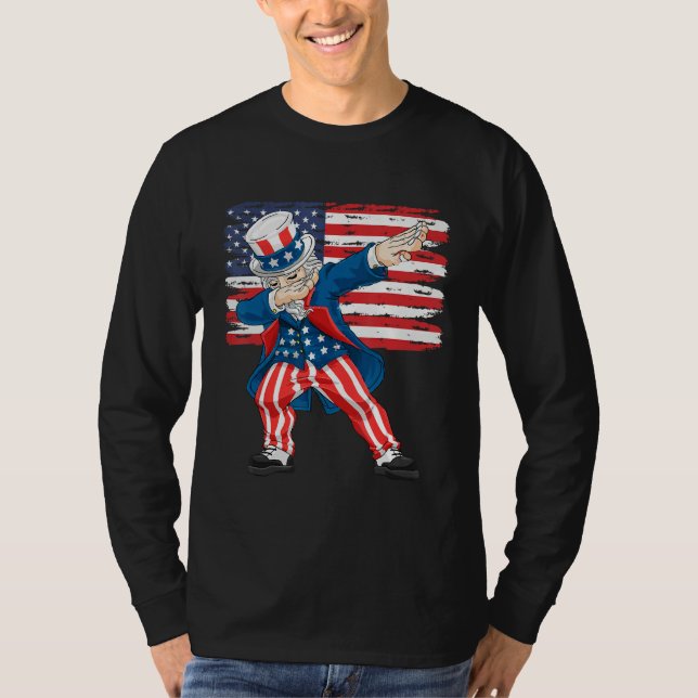 Camiseta 4th Of July  For Kids  Dabbing Uncle Sam Boys Men (Anverso)