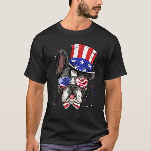 Camiseta 4th of July French Bulldog Patriotic American USA  (Anverso)