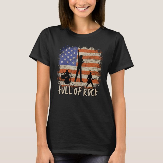 Camiseta 4th Of July Full Of Rock USA Flag Guitarist Rocker (Anverso)