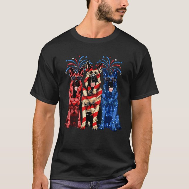 Camiseta 4th Of July German Shepherd American Flag Red Whit (Anverso)