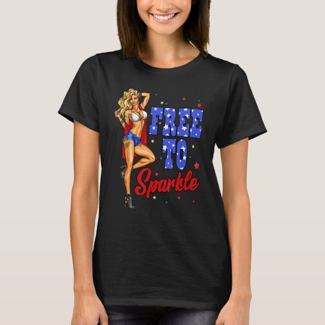 Camiseta 4th Of July Girl Free To Sparkle American Flag Pat (Anverso)