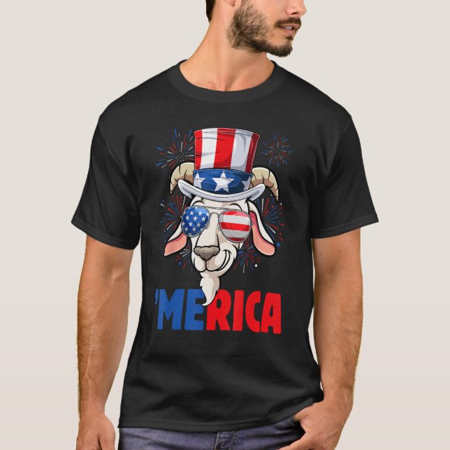 Camiseta 4th of July  Goat Men Women USA Flag Goat (Anverso)