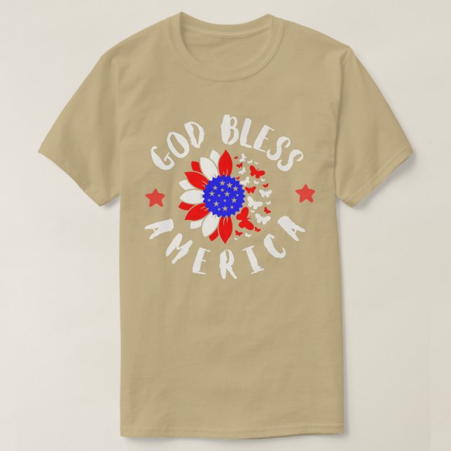 Camiseta 4th of July God Bless Sunflower Butterflies USA Fl (Diseño del anverso)