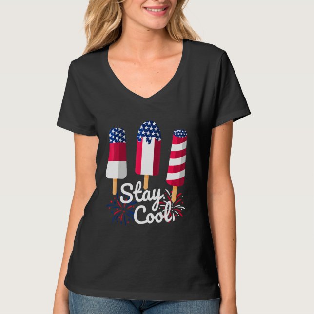 Camiseta 4th Of July Ice Pops Red White Blue American Flag  (Anverso)