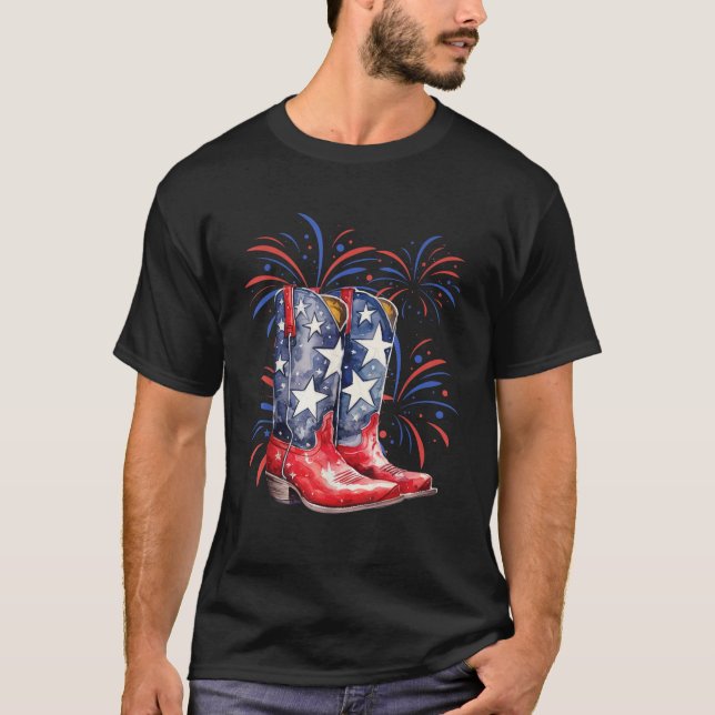 Camiseta 4th of July Memorial Day Holiday Patriotic Cowboy  (Anverso)