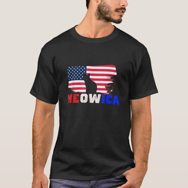 Camiseta 4th Of July Meowica American Flag Patriotic Cat  (Anverso)