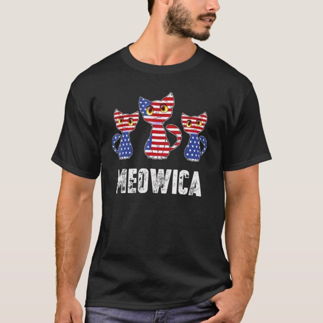 Camiseta 4th of July Meowica Kitty Cat USA America Flag Pat (Anverso)