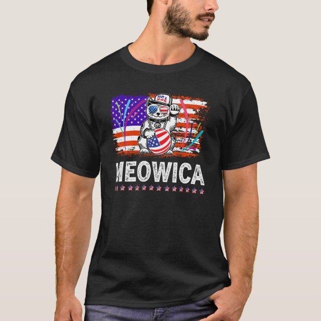 Camiseta 4th of July Meowica Kitty for Cat Lovers American  (Anverso)