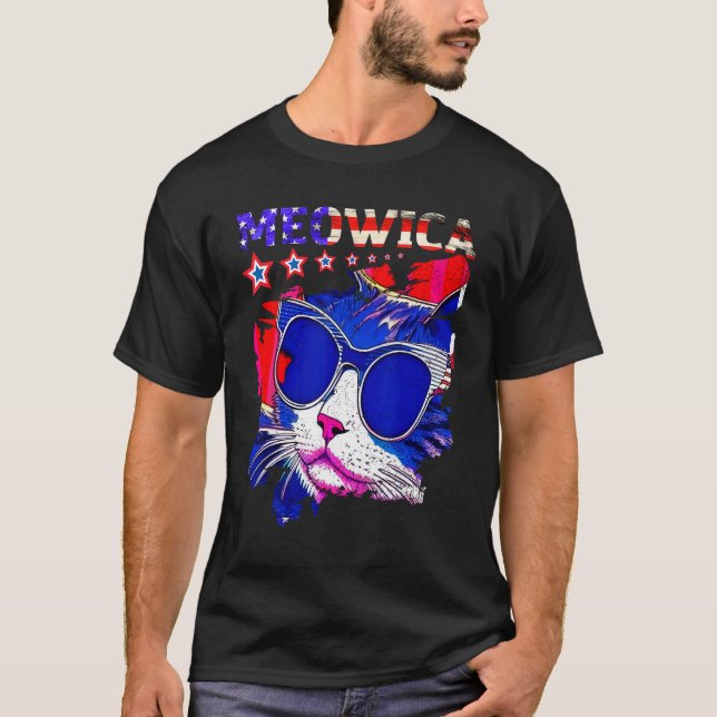 Camiseta 4th Of July Meowica Retro Cat American Flag USA Pa (Anverso)