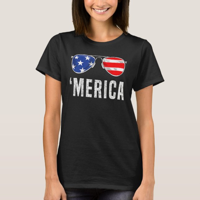 Camiseta 4th Of July Merica American Flag Sunglasses Boys G (Anverso)