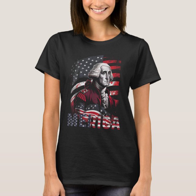 Camiseta 4th Of July Merica George Washington Men Women Ame (Anverso)