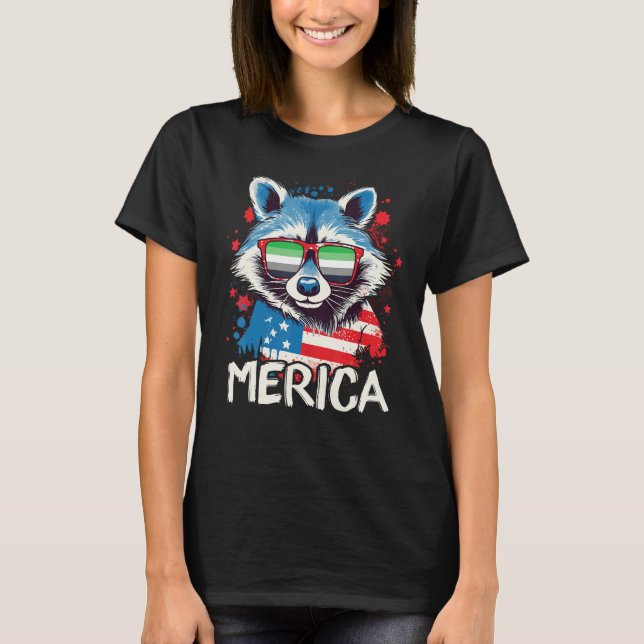 Camiseta 4th Of July Merica Raccoon Aromantic Sunglasses Fl (Anverso)