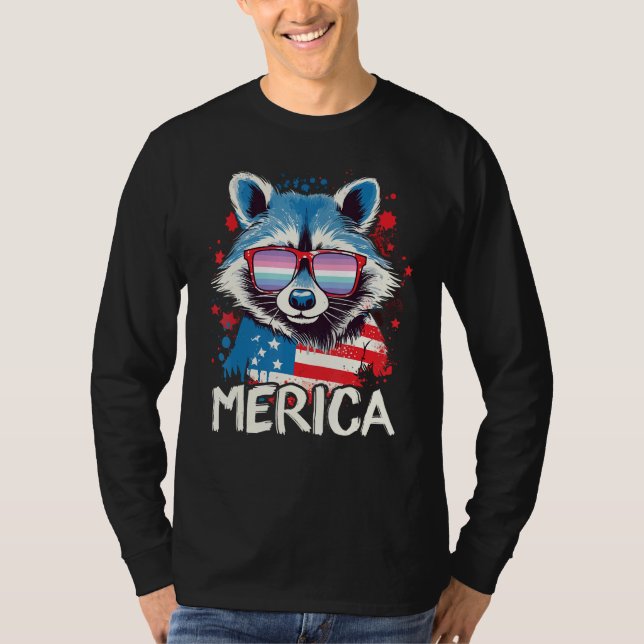 Camiseta 4th Of July Merica  Raccoon Genderfrith Sunglasses (Anverso)