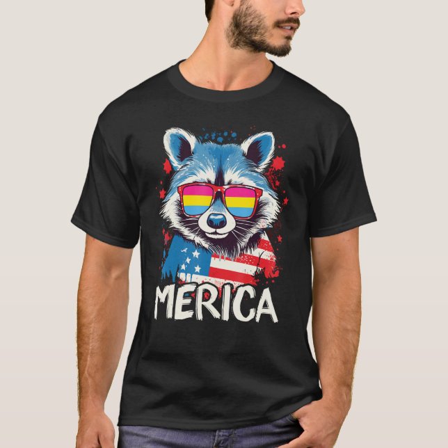 Camiseta 4th Of July Merica  Raccoon Pansexual Sunglasses F (Anverso)