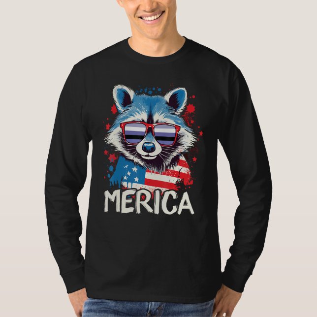 Camiseta 4th Of July Merica Raccoon Perifluid Sunglasses Fl (Anverso)