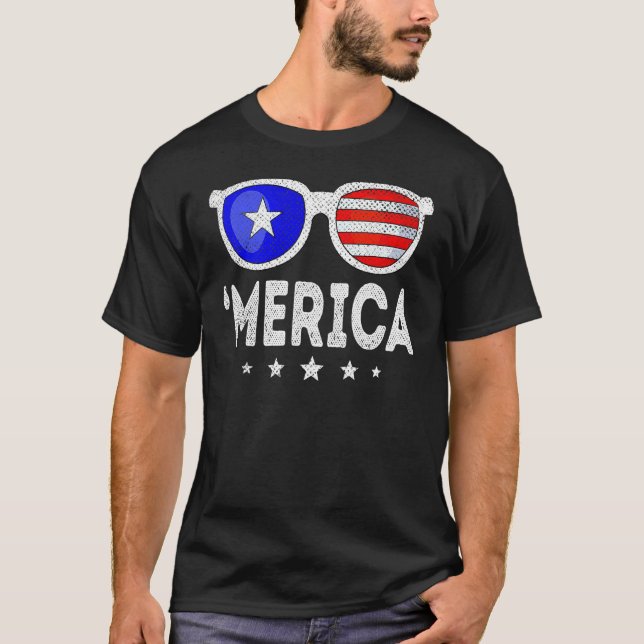Camiseta 4th Of July MERICA Sunglasses All America USA Flag (Anverso)