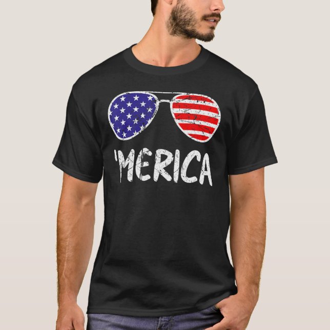 Camiseta 4th Of July MERICA Sunglasses All America USA Flag (Anverso)