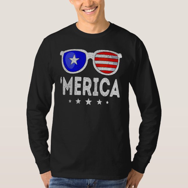 Camiseta 4th Of July MERICA Sunglasses All America USA Flag (Anverso)