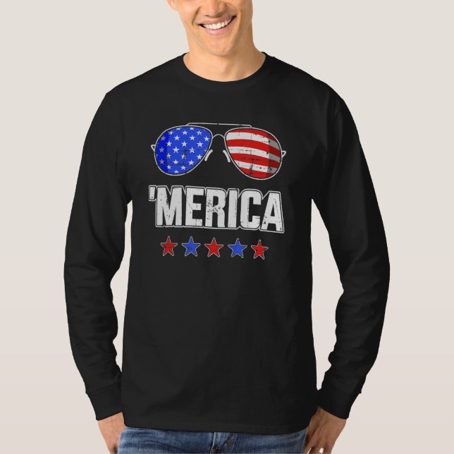 Camiseta 4th Of July MERICA Sunglasses All America USA Flag (Anverso)