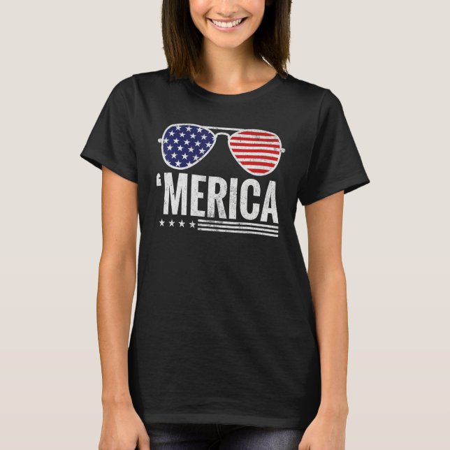 Camiseta 4th of July Merica USA Flag Sunglasses America Pat (Anverso)