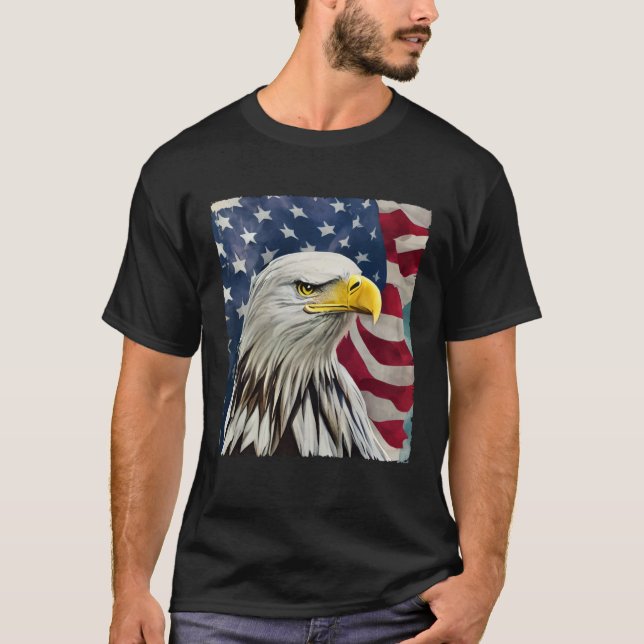 Camiseta 4th of July Painting Bald Eagle American Flag USA  (Anverso)
